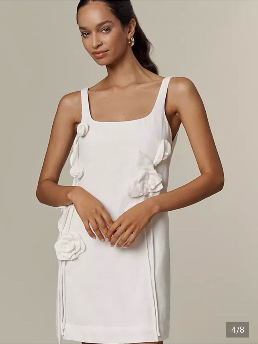 Farm Rio white linen dress 3D flowers size L